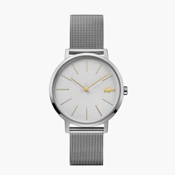LACOSTE 2001078 MOON SILVER DIAL SILVER MESH STAINLESS BRACELET WOMENS WATCH